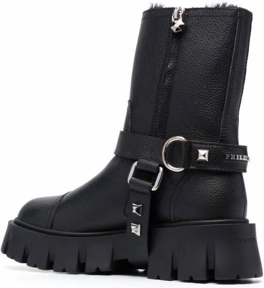 Philipp Plein Studded Biker Boots Black