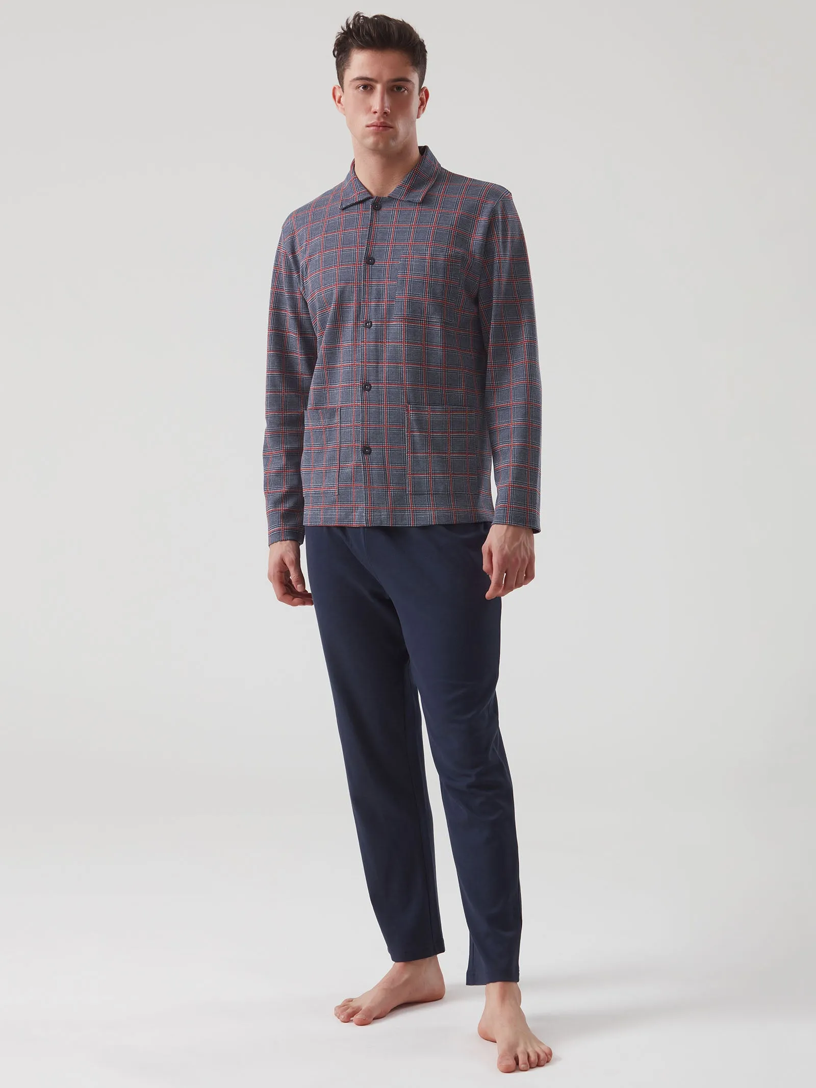 Warm Cotton and Viscose Interlock Shirt-Style Pyjama - Smoke Gray