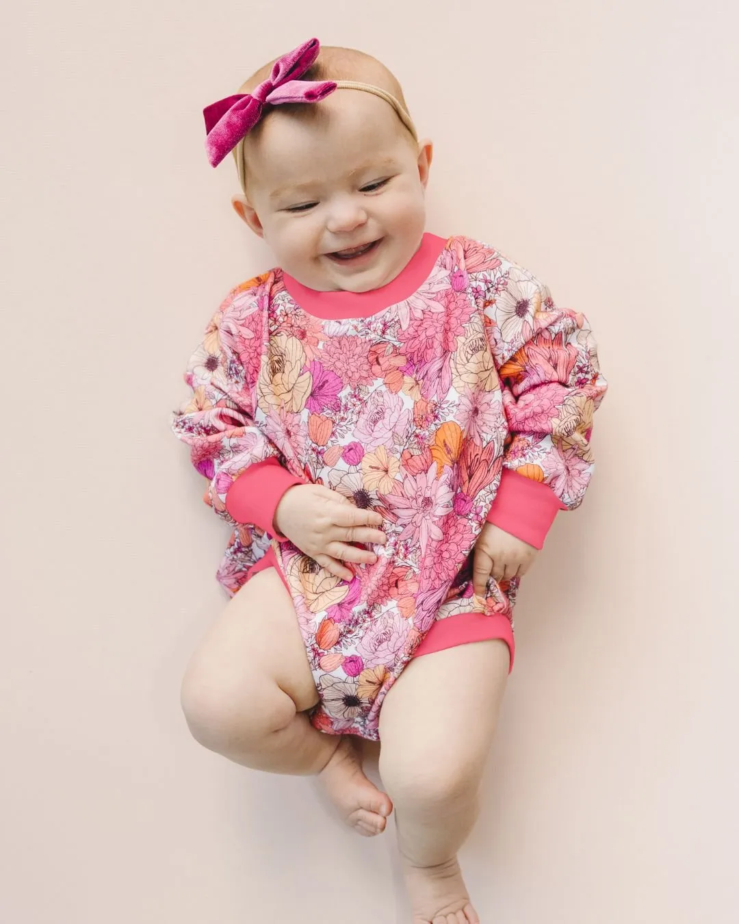 Pink Flowers Adorned Bubble Romper