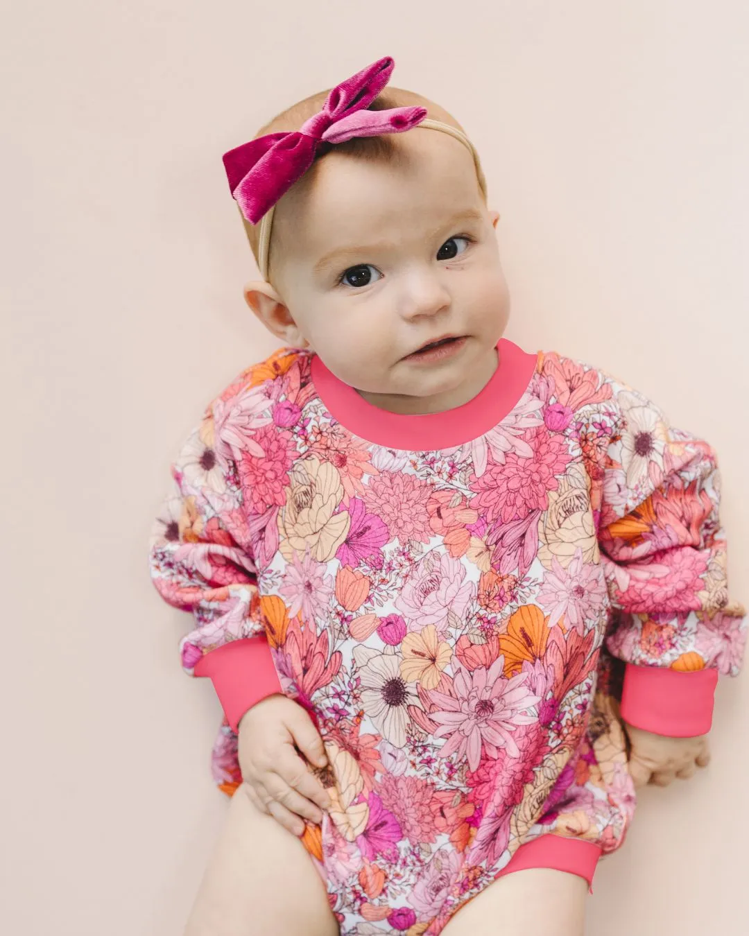 Pink Flowers Adorned Bubble Romper