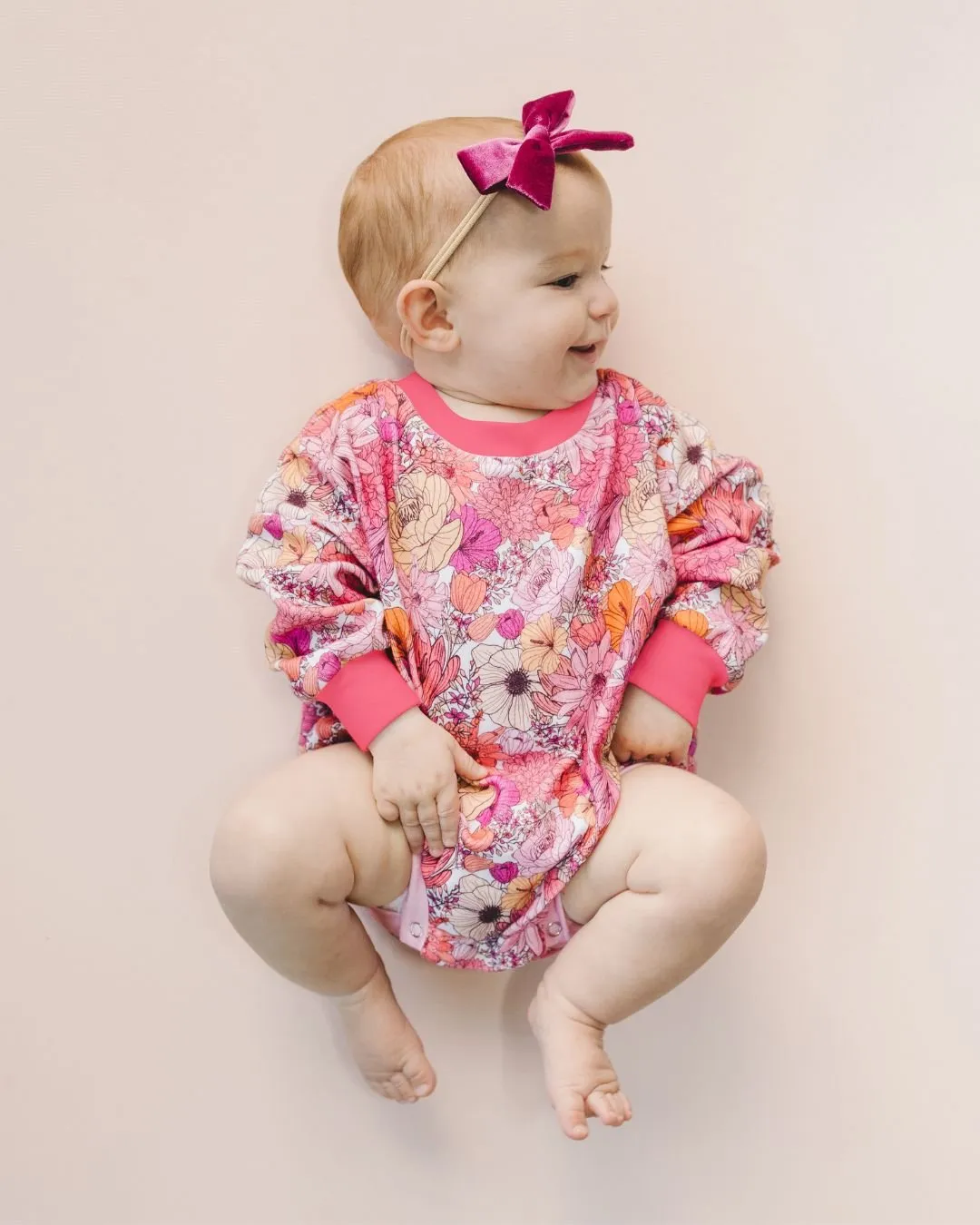 Pink Flowers Adorned Bubble Romper