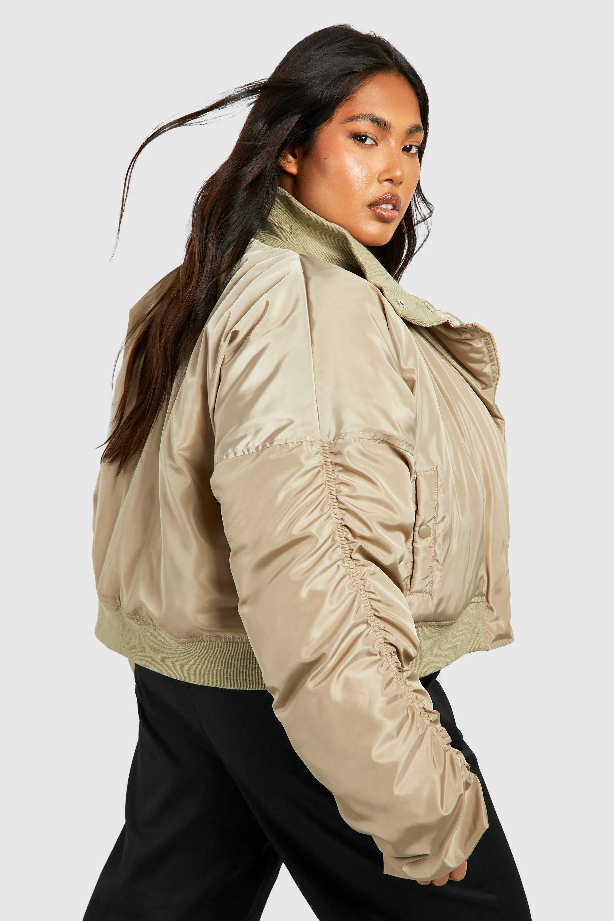 boohoo Plus Asymmetric Collar Detail Bomber Jacket