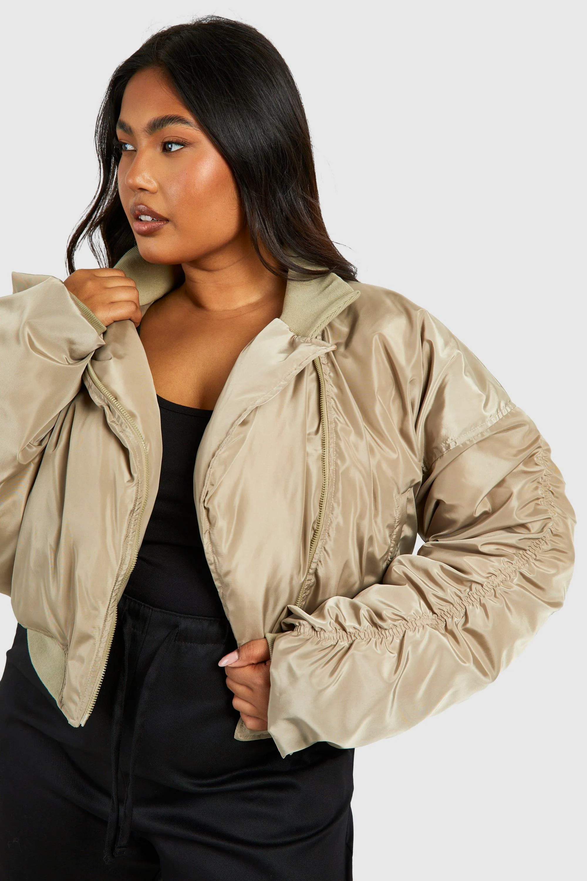 boohoo Plus Asymmetric Collar Detail Bomber Jacket