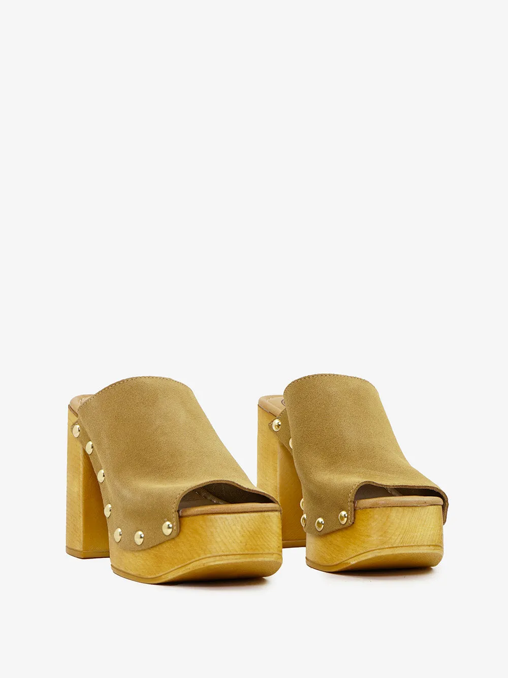 Ph 5.5/sandy - Wide-strap Suede Slide Sandal with Studs