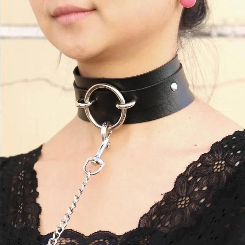 Leather Choker Collar with Punk Style