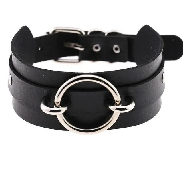 Leather Choker Collar with Punk Style