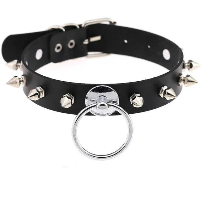 Leather Choker Collar with Punk Style