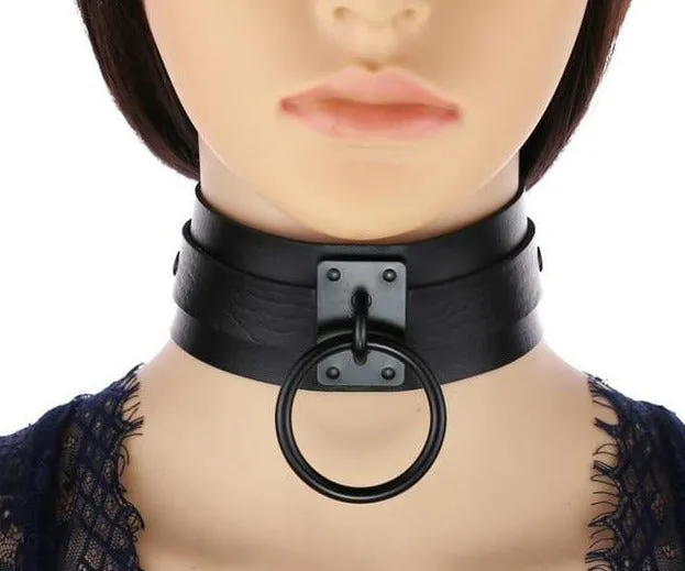 Leather Choker Collar with Punk Style