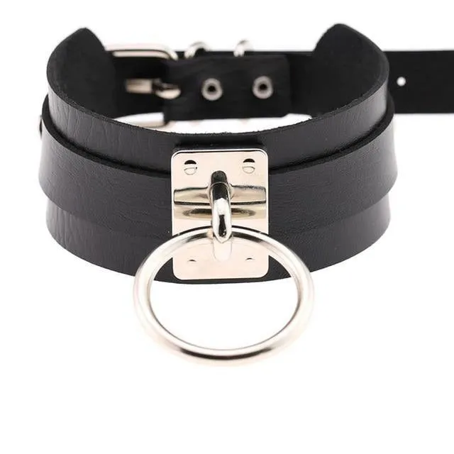 Leather Choker Collar with Punk Style