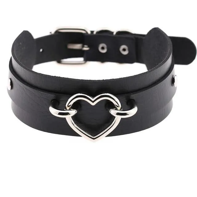 Leather Choker Collar with Punk Style