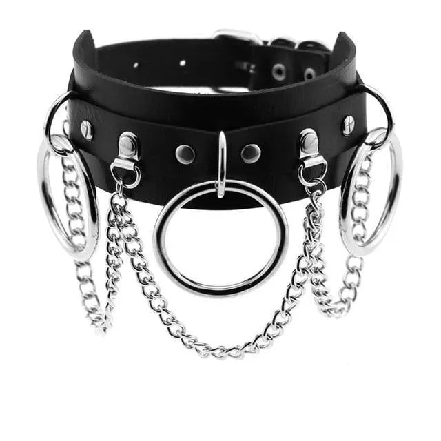 Leather Choker Collar with Punk Style