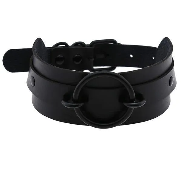 Leather Choker Collar with Punk Style