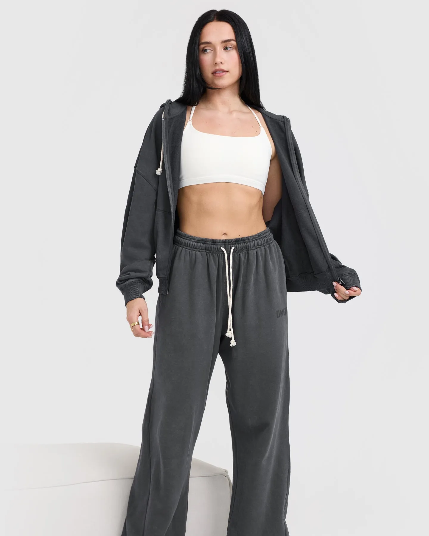 Wide Leg Lounge Joggers in Coal