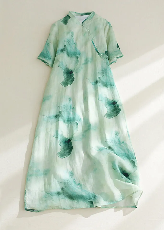 Retro Green Print Maxi Dress