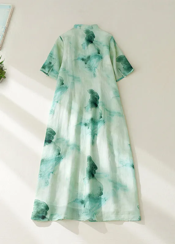 Retro Green Print Maxi Dress