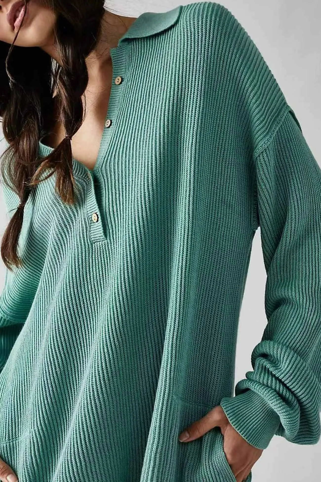 Ribbed Lapel Long Sleeve Button-Down Rompers