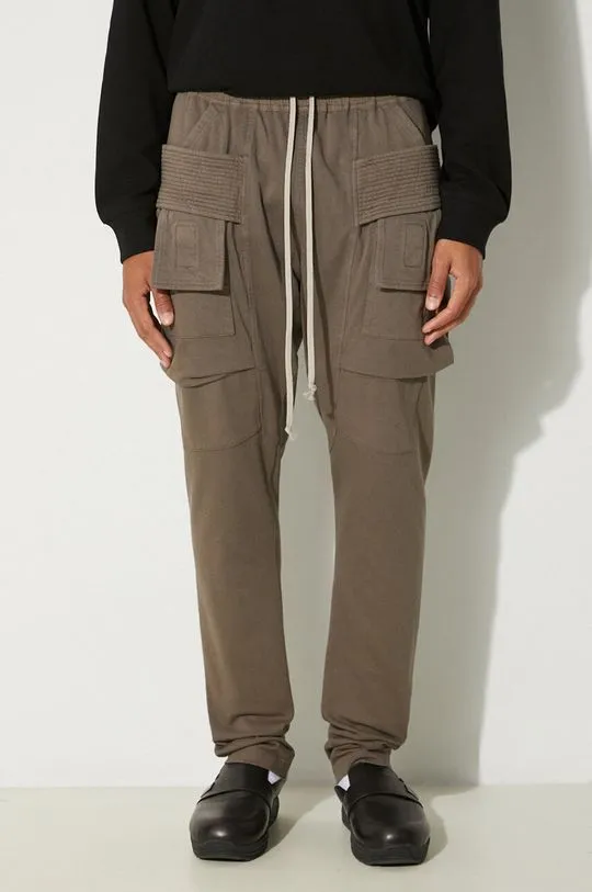 Gray Rick Owens Creatch Cargo Drawstring Cotton Joggers, Style DU02D2376.RIG