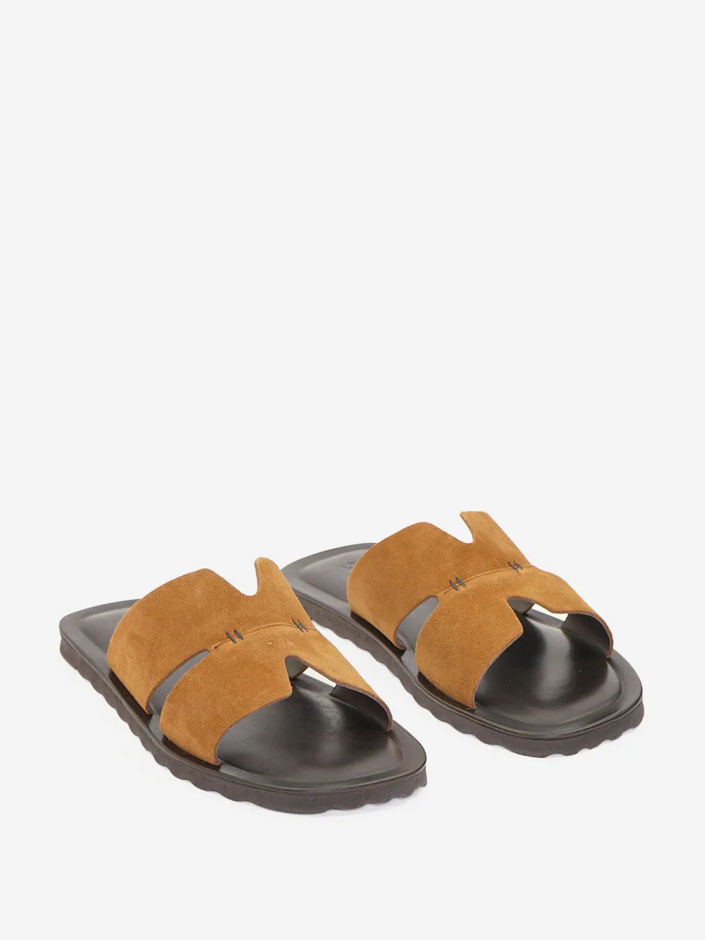 Sandal Factory - Wide-strap Slide Sandal with Solid Suede Leather Side Openings