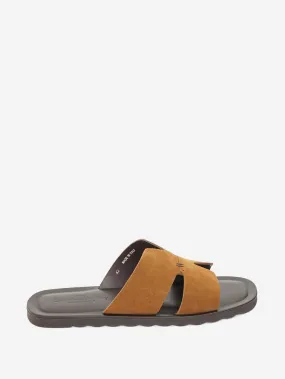 Sandal Factory - Wide-strap Slide Sandal with Solid Suede Leather Side Openings