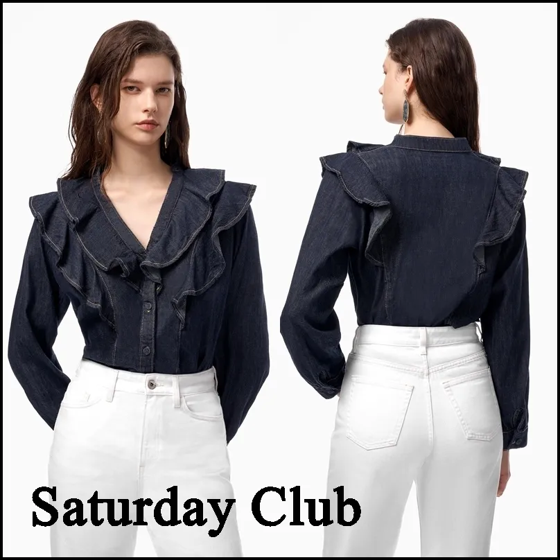 Casual Style Denim Long Sleeves Plain Elegant Style by SaturdayClub