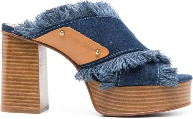 Blue See by Chloé 100mm frayed-detailing denim mules