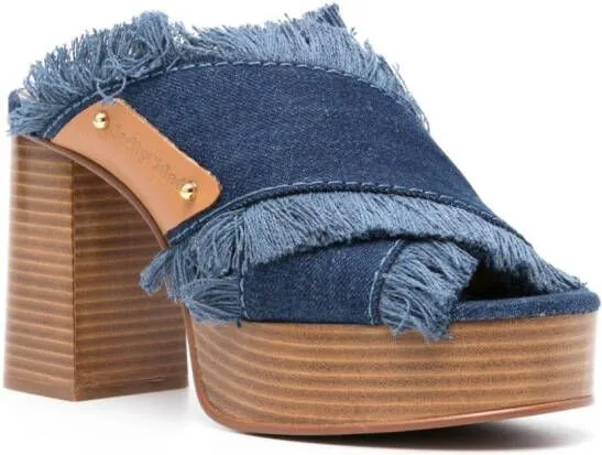 Blue See by Chloé 100mm frayed-detailing denim mules