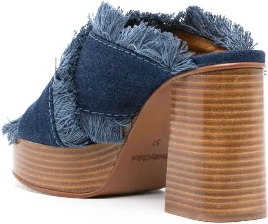 Blue See by Chloé 100mm frayed-detailing denim mules