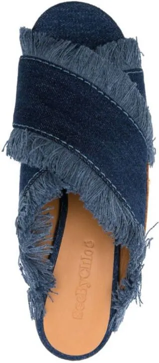 Blue See by Chloé 100mm frayed-detailing denim mules