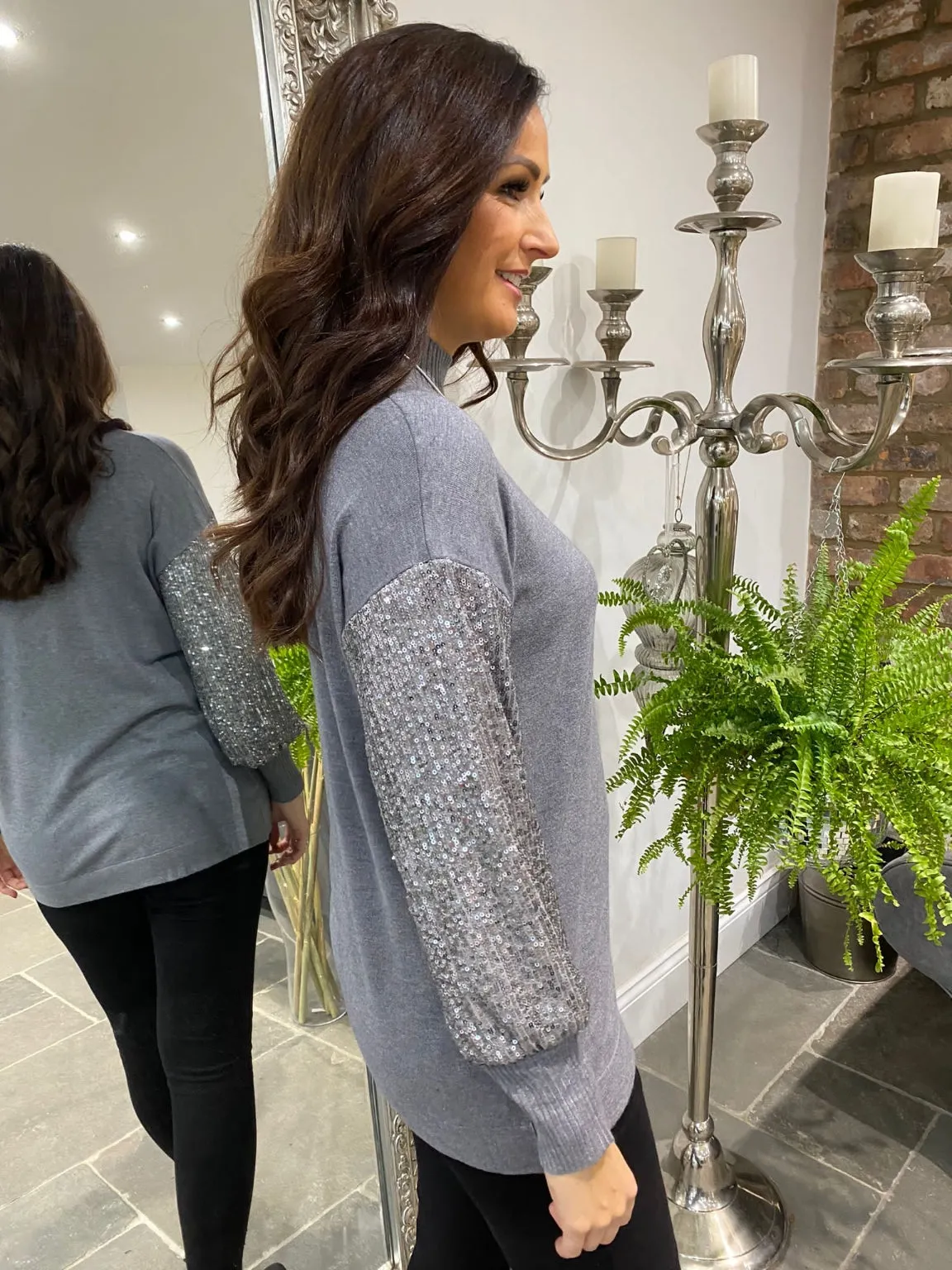 Flora Jumper with Sequin Sleeves