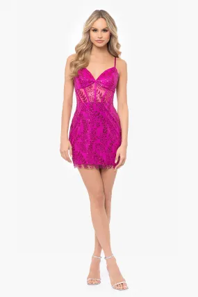 Short Glitter Illusion Bodycon Dress