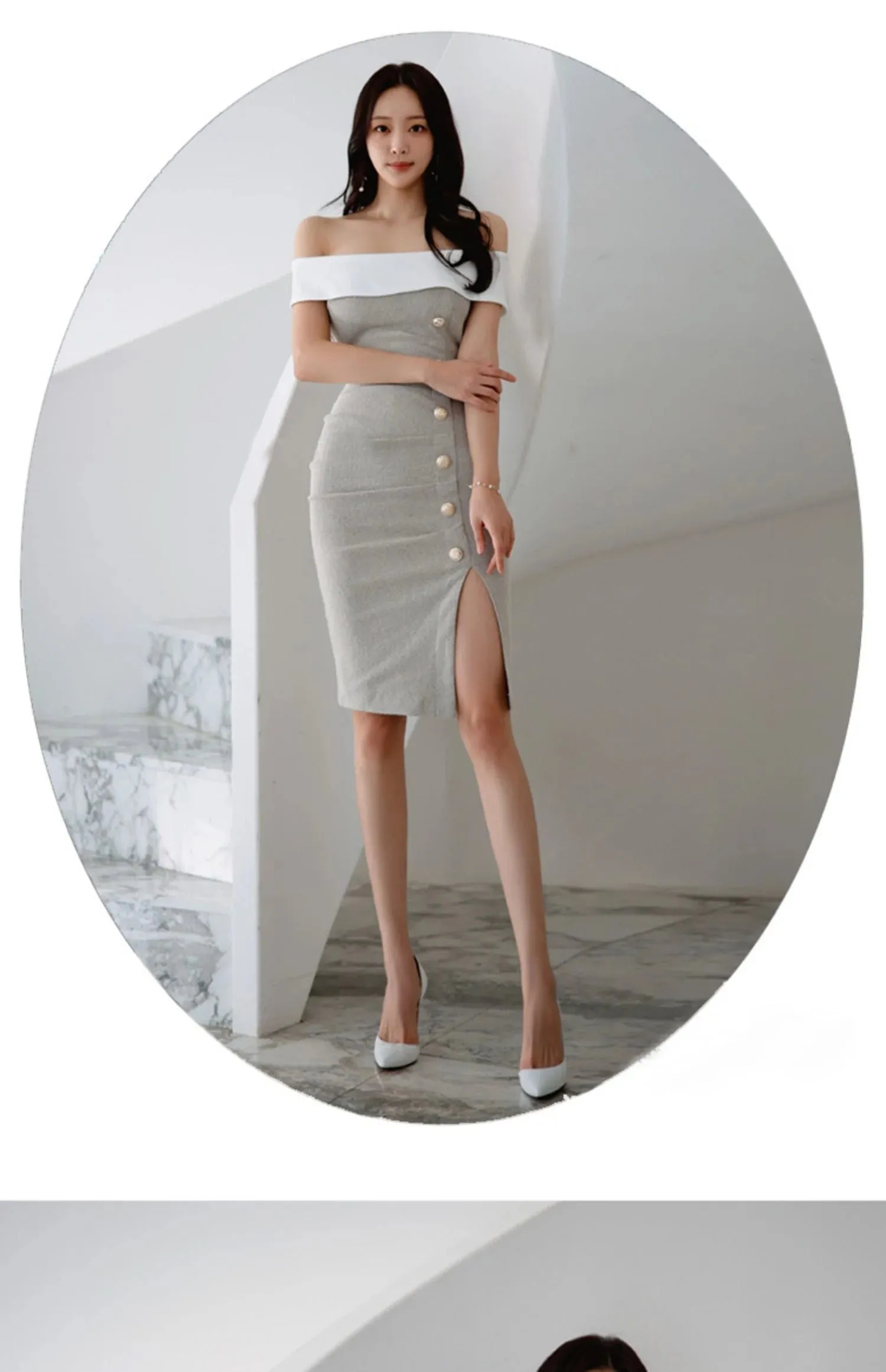 Single Breasted Slash Neck Knee-Length Pencil Bodycon Dresses for Women