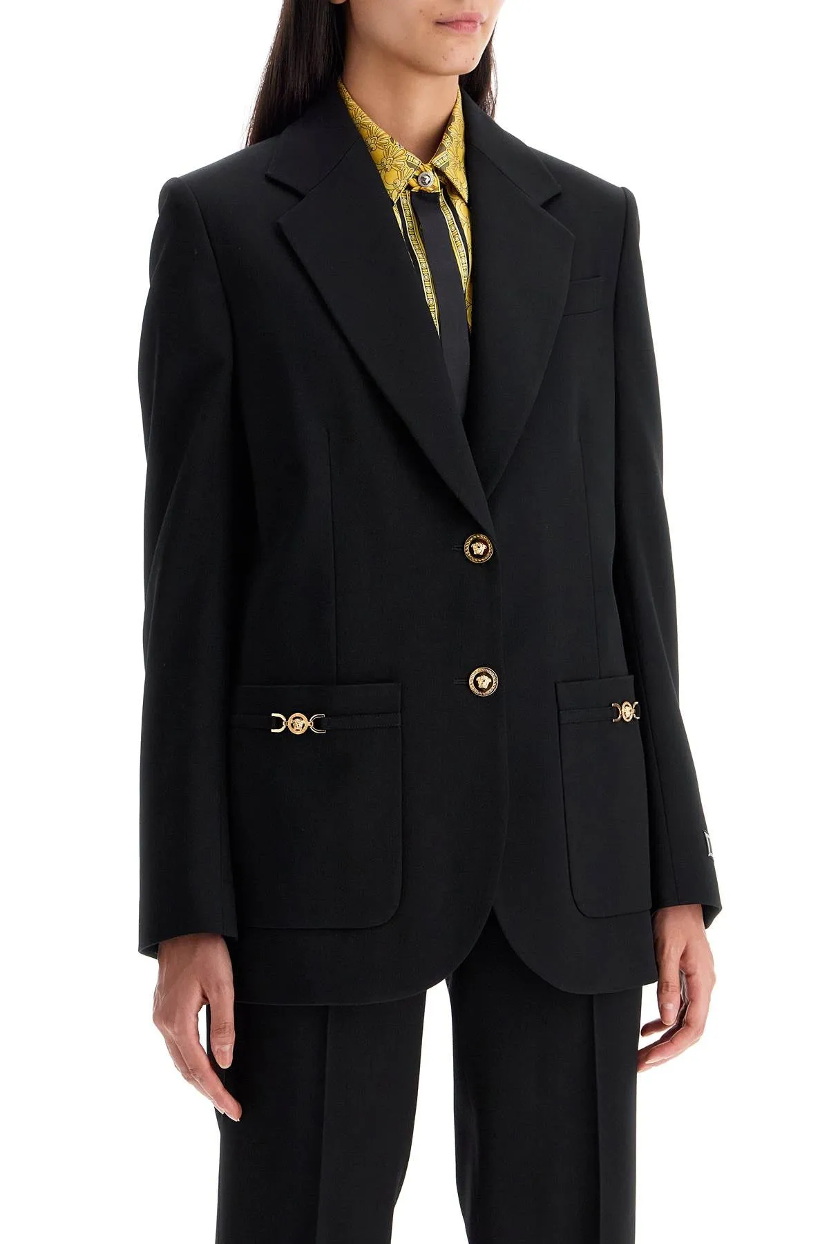 single-breasted stretch wool blazer in black