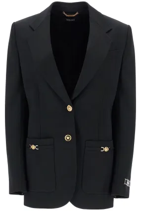 single-breasted stretch wool blazer in black