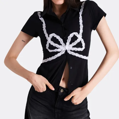 Logo Embellished Casual Street Style Shirt by SIO