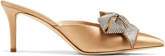 SJP Sarah Jessica Parker Rhinestone Bow 70mm Mules Gold