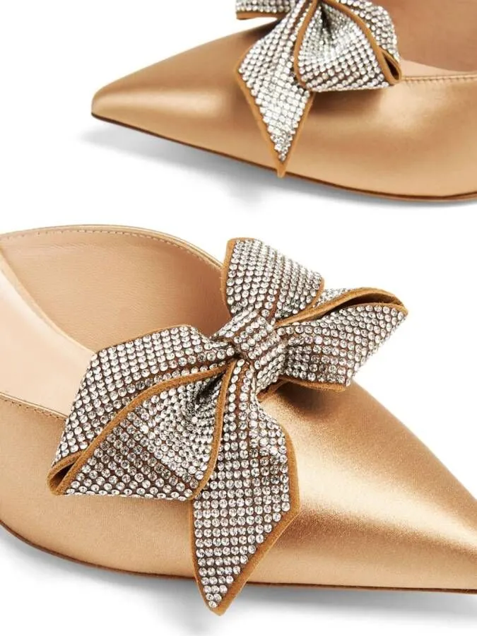 SJP Sarah Jessica Parker Rhinestone Bow 70mm Mules Gold