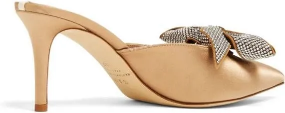 SJP Sarah Jessica Parker Rhinestone Bow 70mm Mules Gold