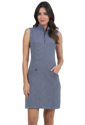 Check Sleeveless Mock Neck Dress