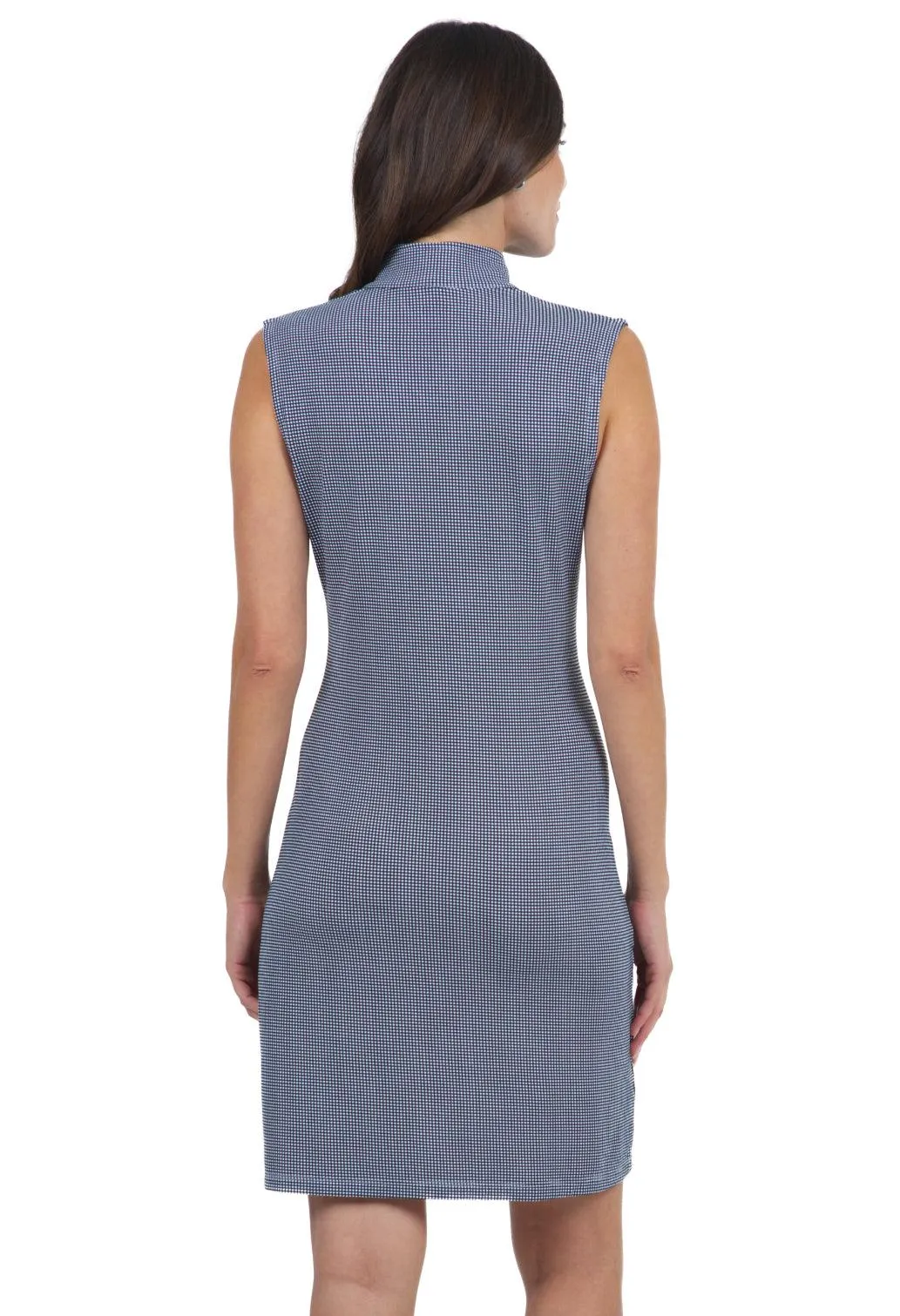 Check Sleeveless Mock Neck Dress