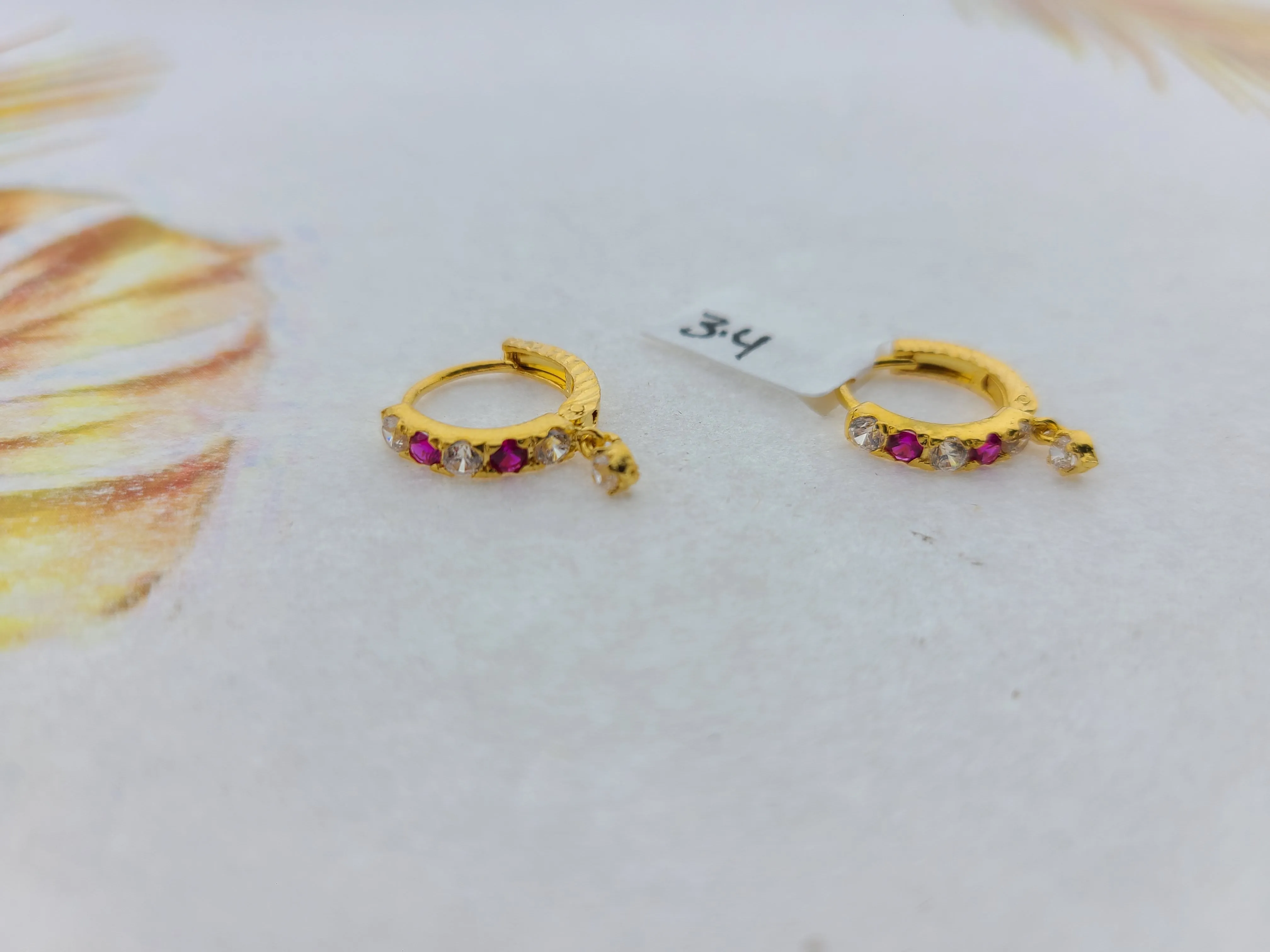 Exquisite 22K Solid Gold Clip-On Earrings with Multicolored Gems