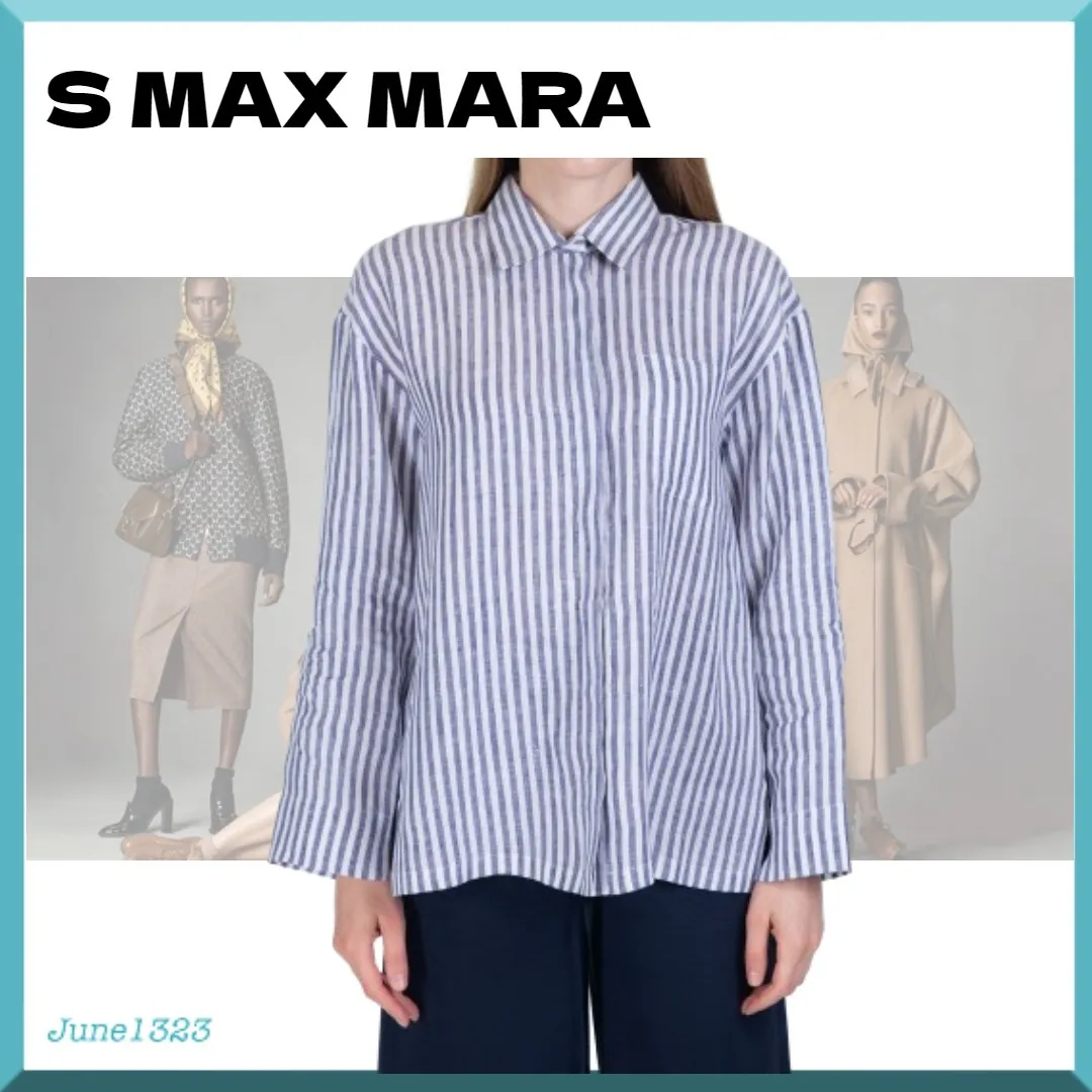 Elegant Long Sleeve Striped Linen Top by S Max Mara