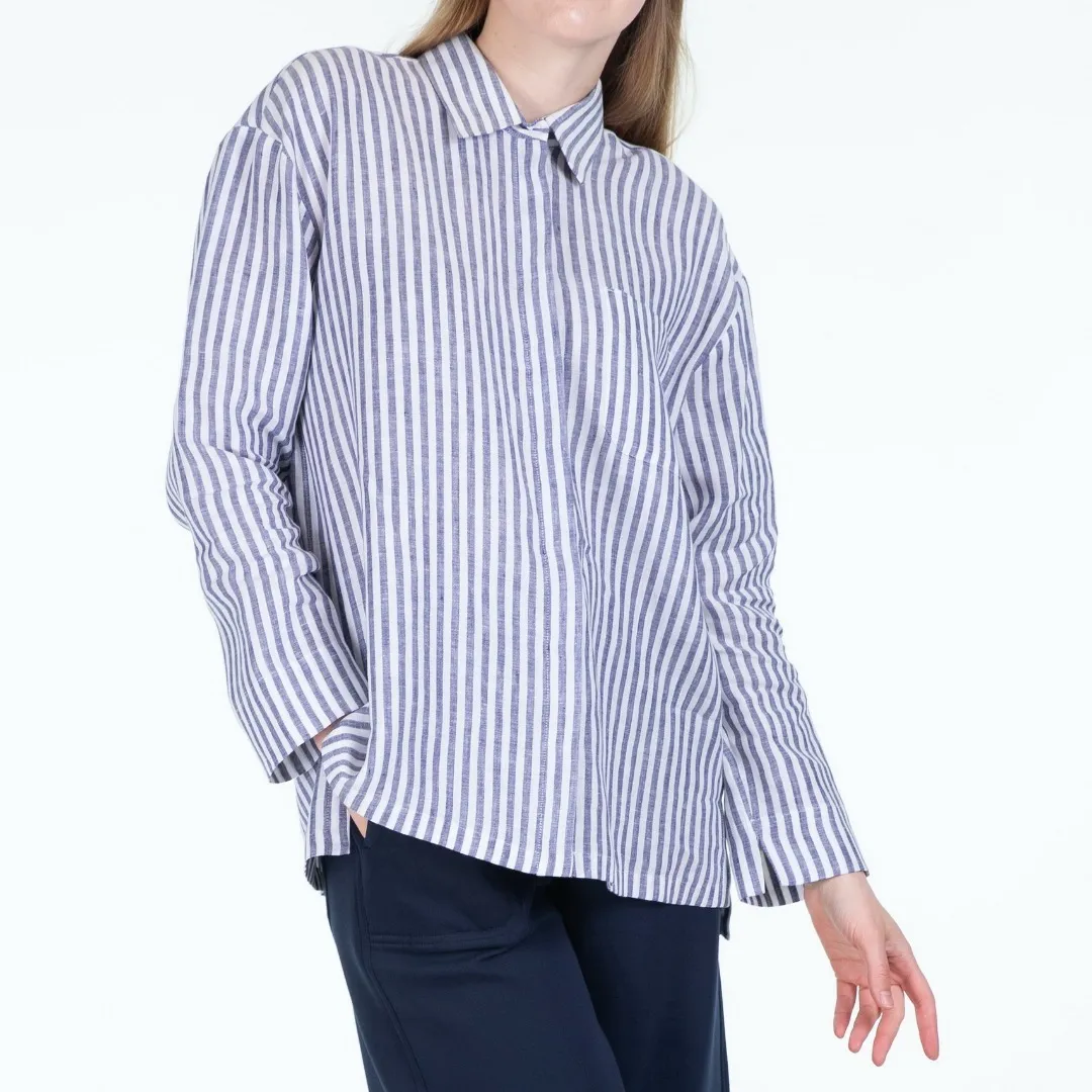 Elegant Long Sleeve Striped Linen Top by S Max Mara