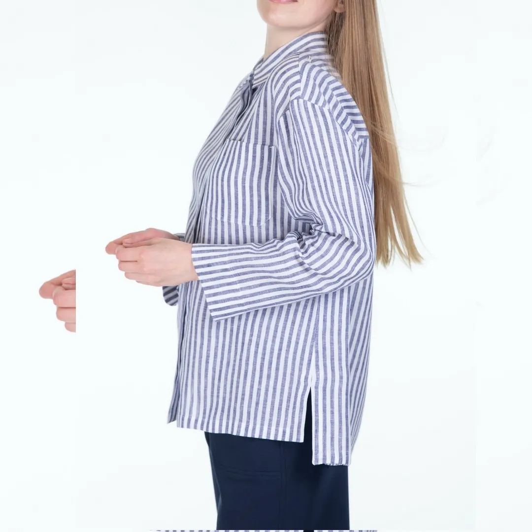 Elegant Long Sleeve Striped Linen Top by S Max Mara