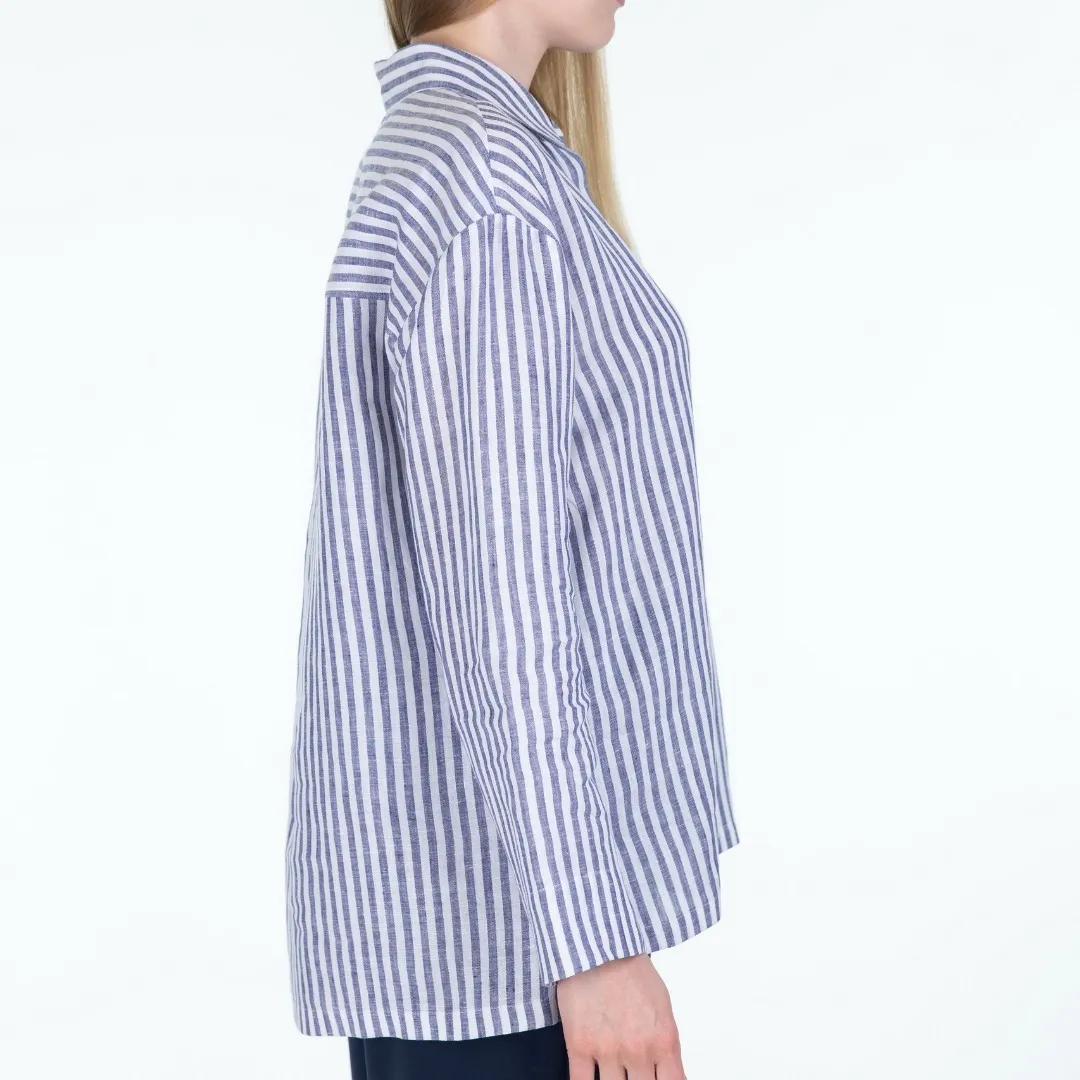 Elegant Long Sleeve Striped Linen Top by S Max Mara