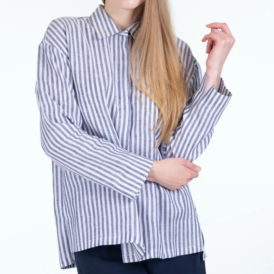 Elegant Long Sleeve Striped Linen Top by S Max Mara