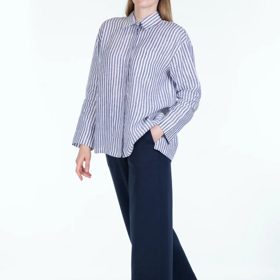 Elegant Long Sleeve Striped Linen Top by S Max Mara