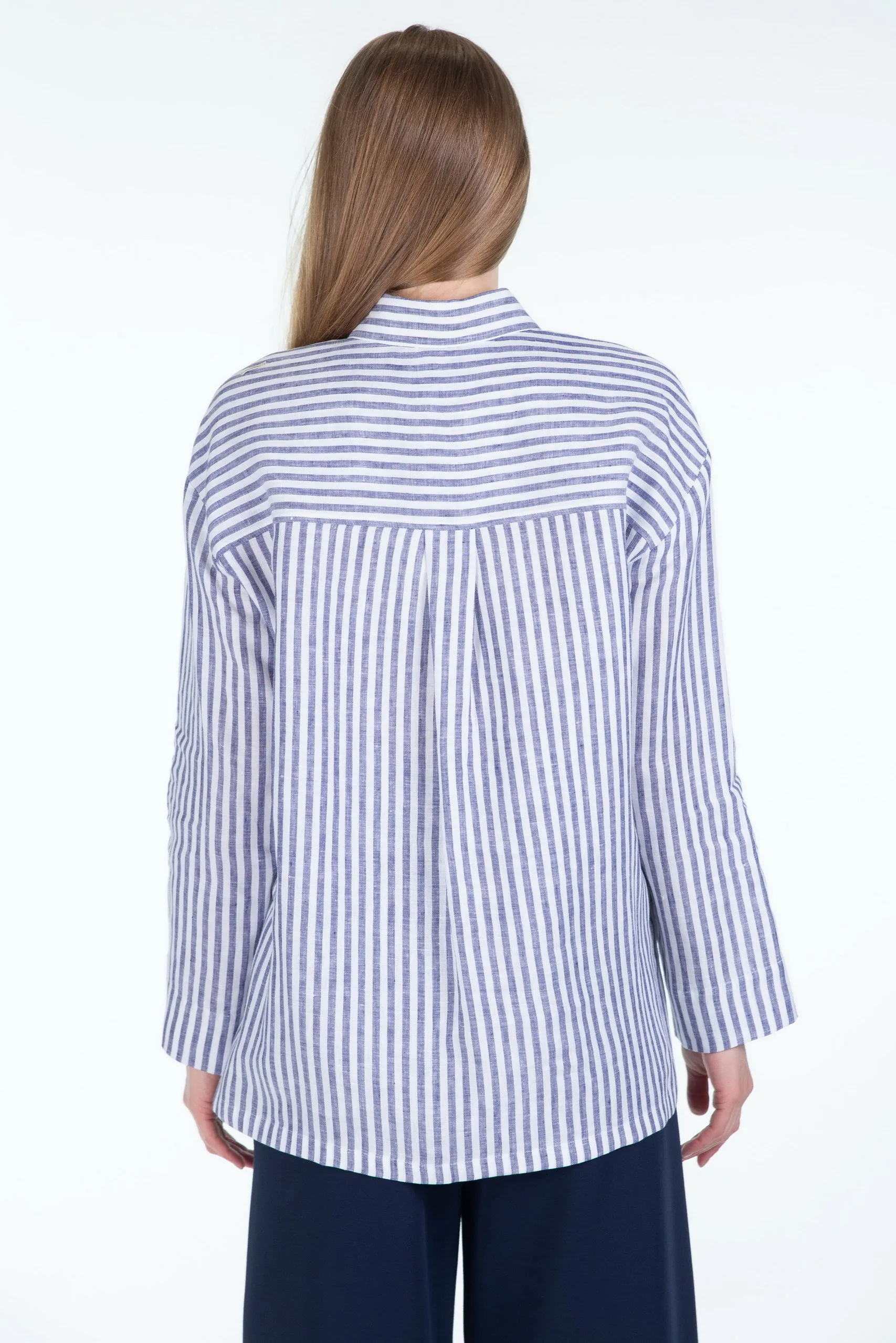 Elegant Long Sleeve Striped Linen Top by S Max Mara