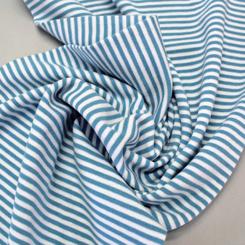 Pretty Blue and White Striped Ribbing in Cotton Rich