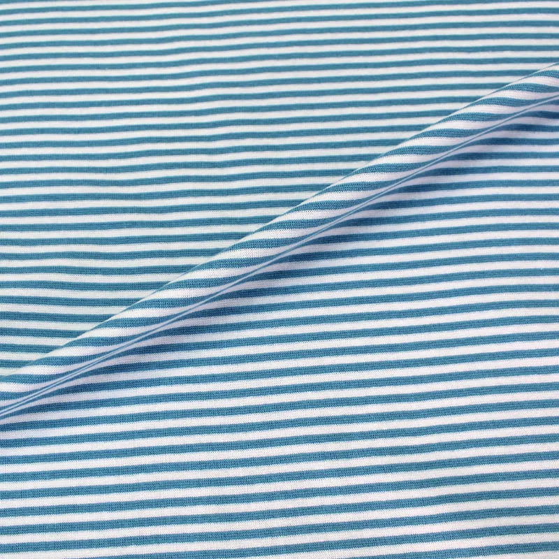 Pretty Blue and White Striped Ribbing in Cotton Rich