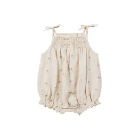 Cotton Terry Bubble Romper with BABY Pink Applique - Cream by oh baby!